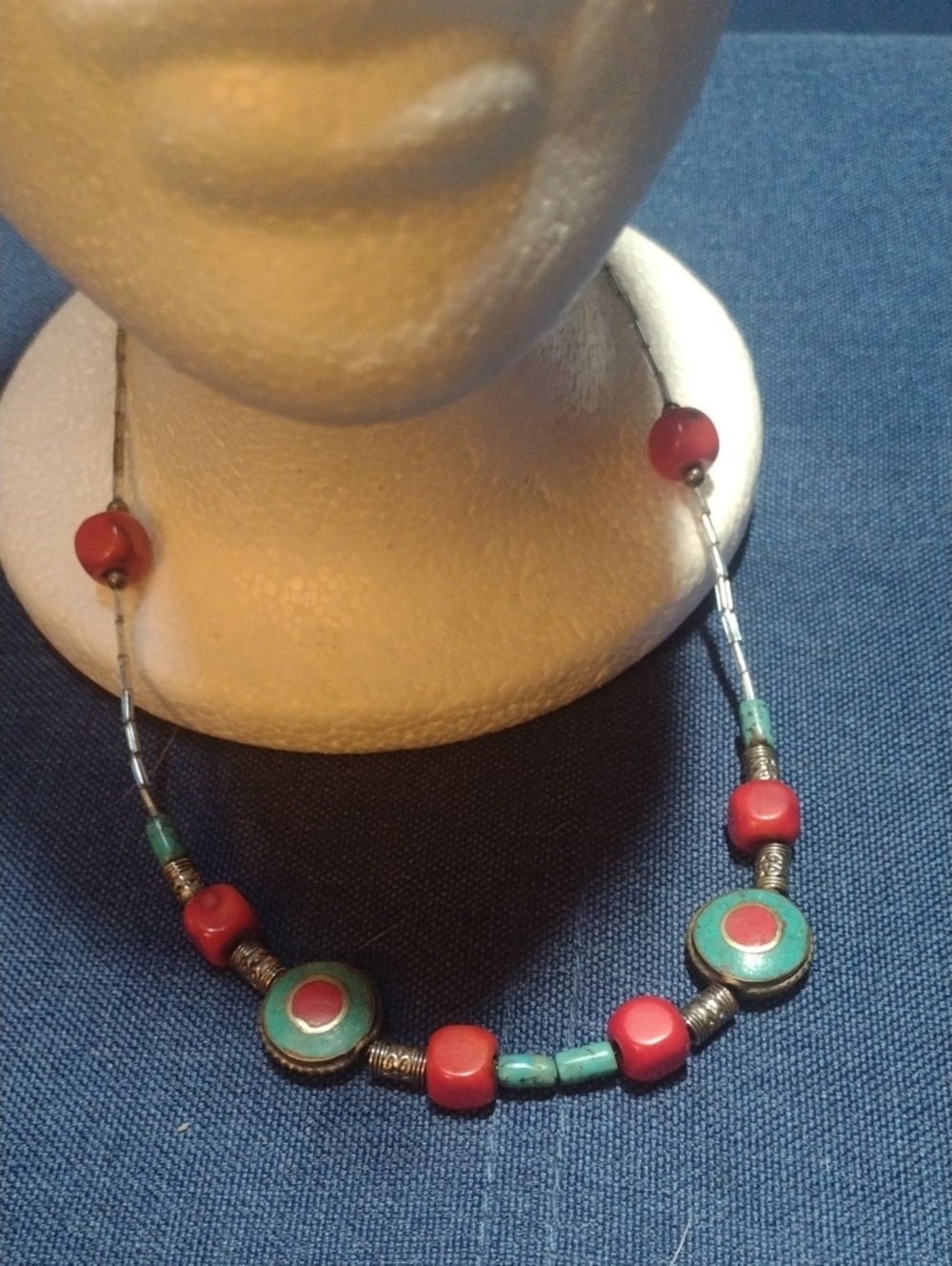 Boho Red and Turquoise Beaded Women's Necklace